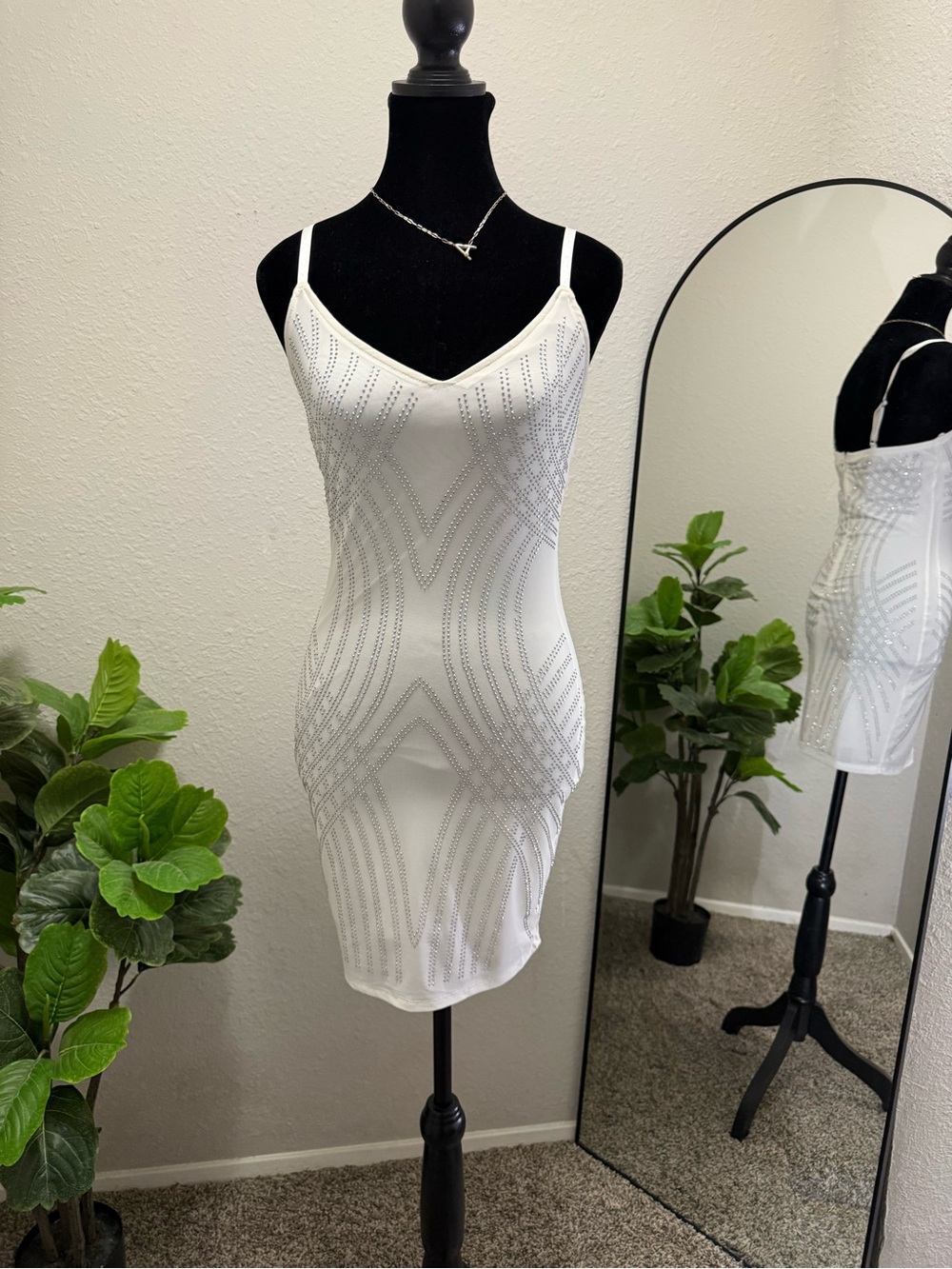Source Unknown White Beaded Mini Slip Dress